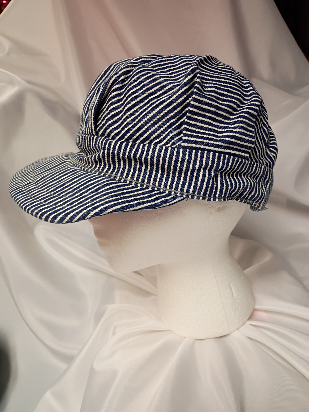 A250 All Aboard Perfect Train Cap, Striped Blue and White Cotton Cap